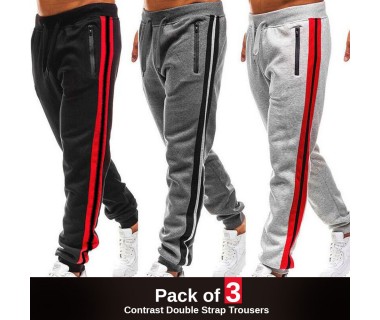 Pack of 3 Contrast Double Strap Trousers